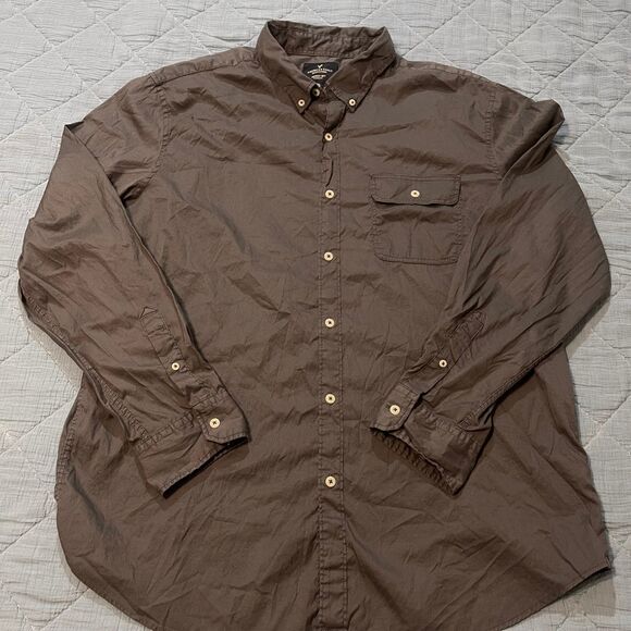 American Eagle Men’s Button Down Shirt Long Sleeve Solid Brown Size XXL - Picture 1 of 4
